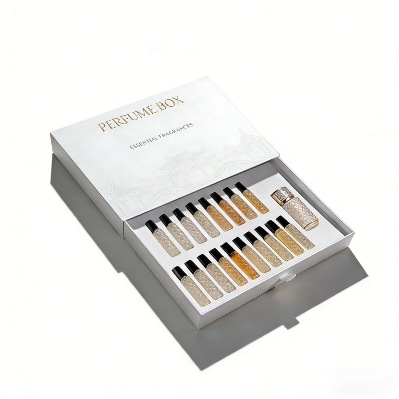 맞춤 로고 및 친환경 소재를 사용한 서랍형 향수 포장 상자 (럭셔리 향수 샘플러 포장용)